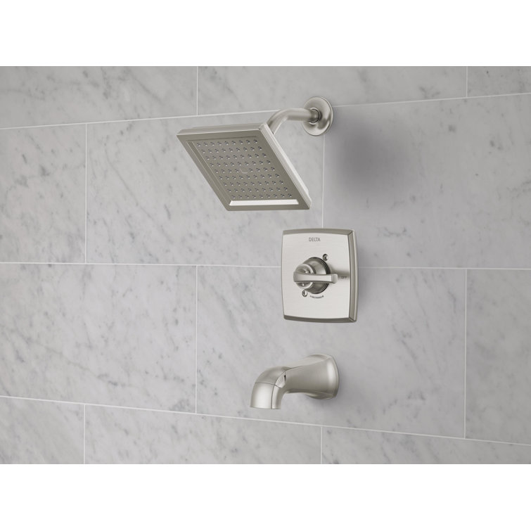Geist Brushed Nickel Square Wall Mounted Tub and Shower Set