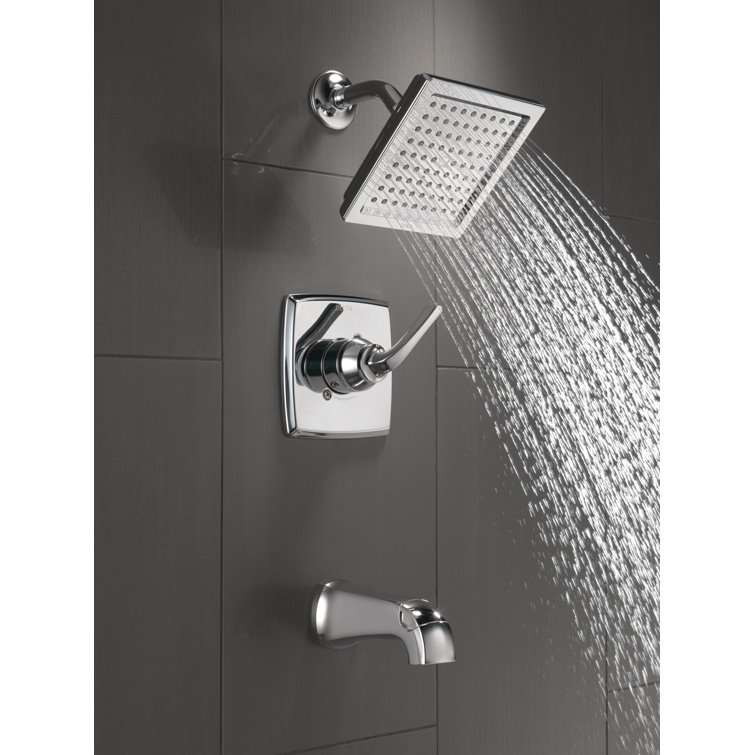 Chrome Square Wall Mounted Tub and Shower Faucet Set