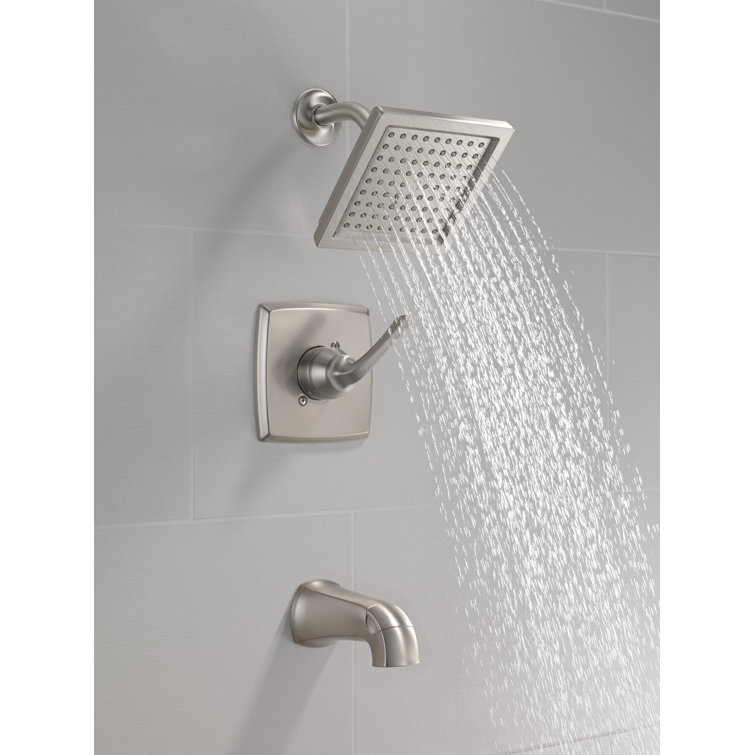 Geist Brushed Nickel Square Wall Mounted Tub and Shower Set