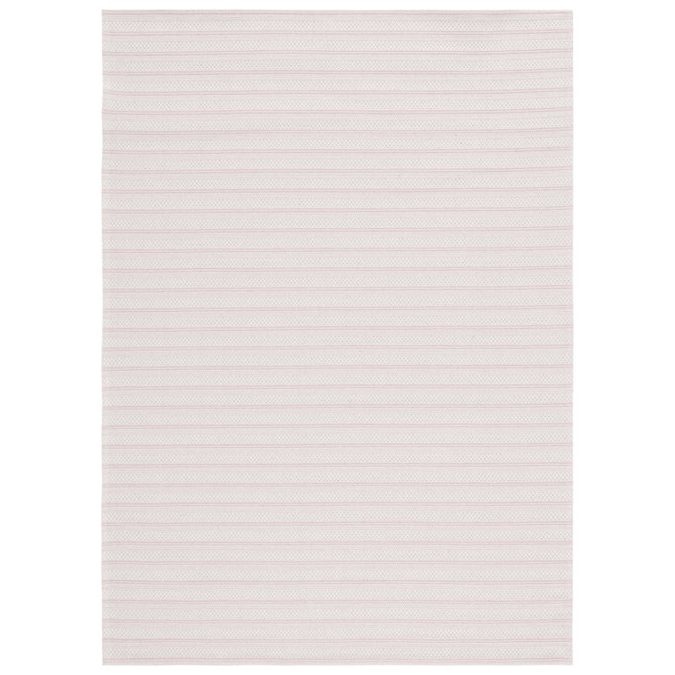 Ivory and Pink Striped Wool Rectangular Rug