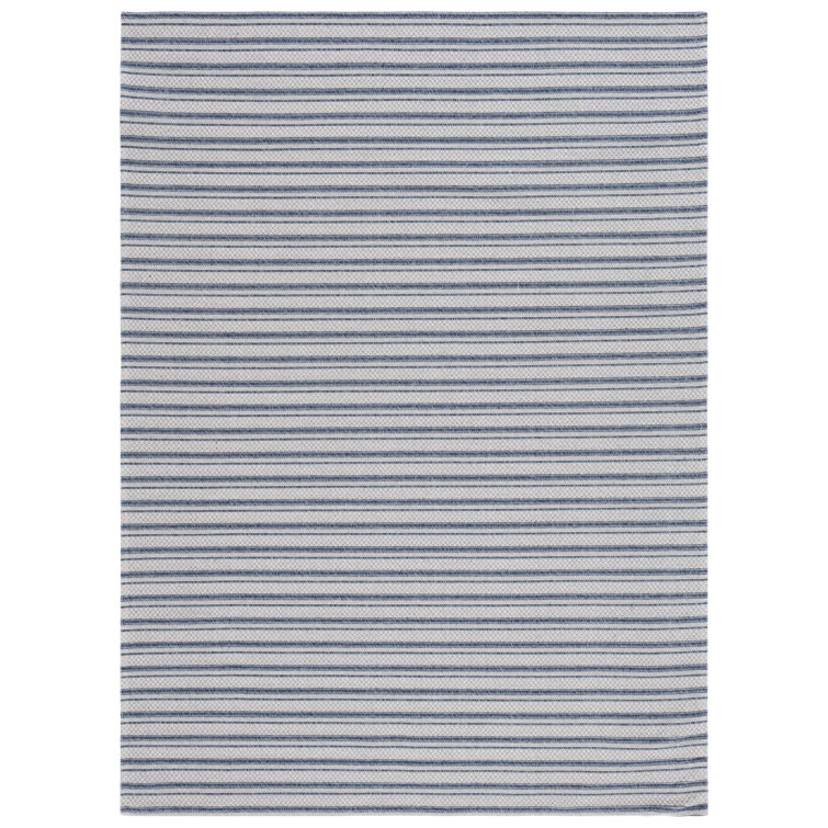 Hand-Knotted Navy and Light Gray Wool Stripe Rug - 9' x 12'