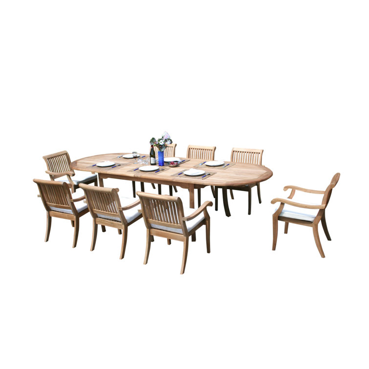 117'' Natural Teak Oval 9-Piece Outdoor Dining Set