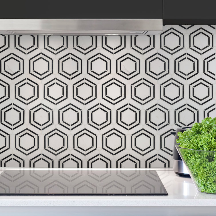 Bianco Hexagon Polished Marble Mosaic Tile Sheet