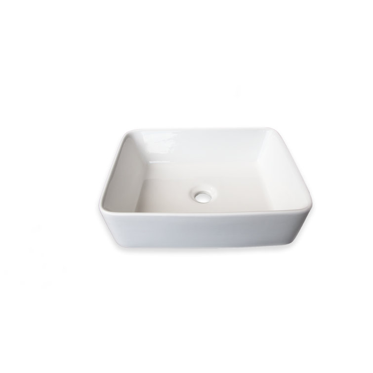 White Ceramic Rectangular Vessel Bathroom Sink, 18.25"