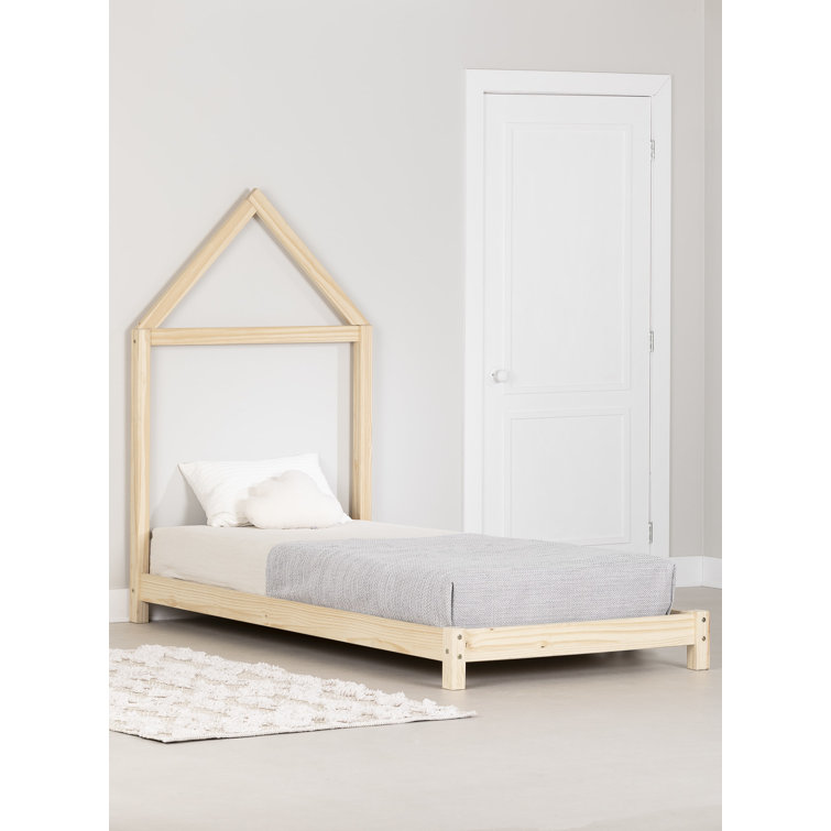 Natural Pine Twin Platform Bed with House Frame Headboard