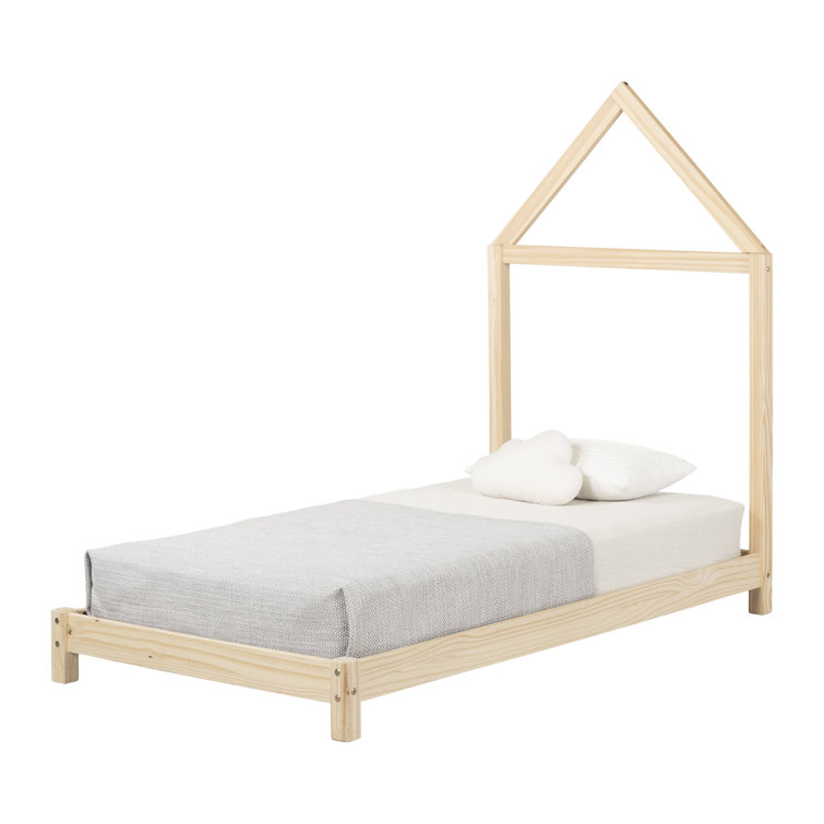 Natural Pine Twin Platform Bed with House Frame Headboard
