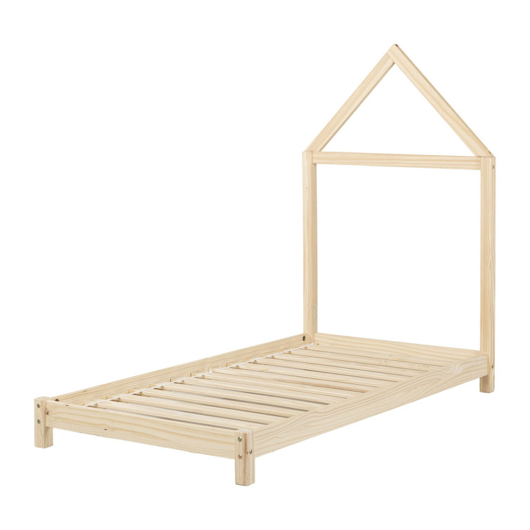 Natural Pine Twin Platform Bed with House Frame Headboard