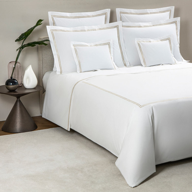 Twin White and Khaki Cotton Percale Duvet Cover