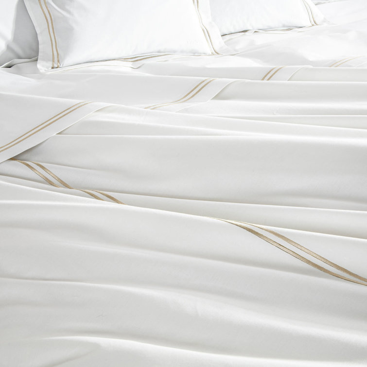 Twin White and Khaki Cotton Percale Duvet Cover