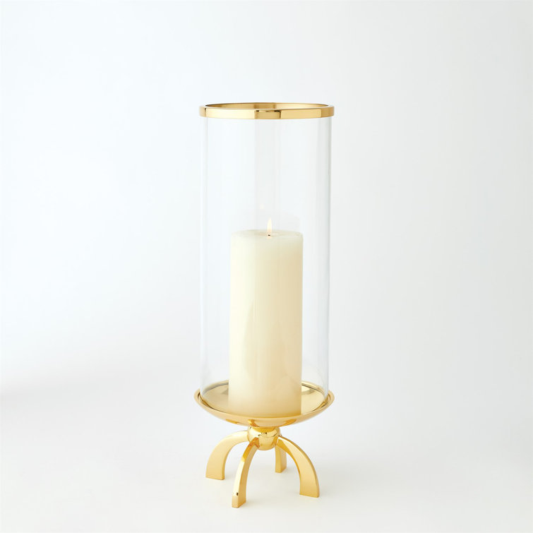 Elegant Brass Quad Base Hurricane Candle Holder 20.75" H
