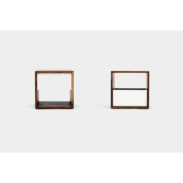 Walnut and White Solid Wood Nightstand with Drawer