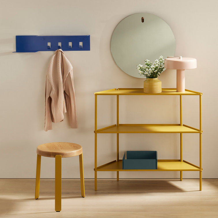 Golden Ash and Green Metal Wood Accent Stool