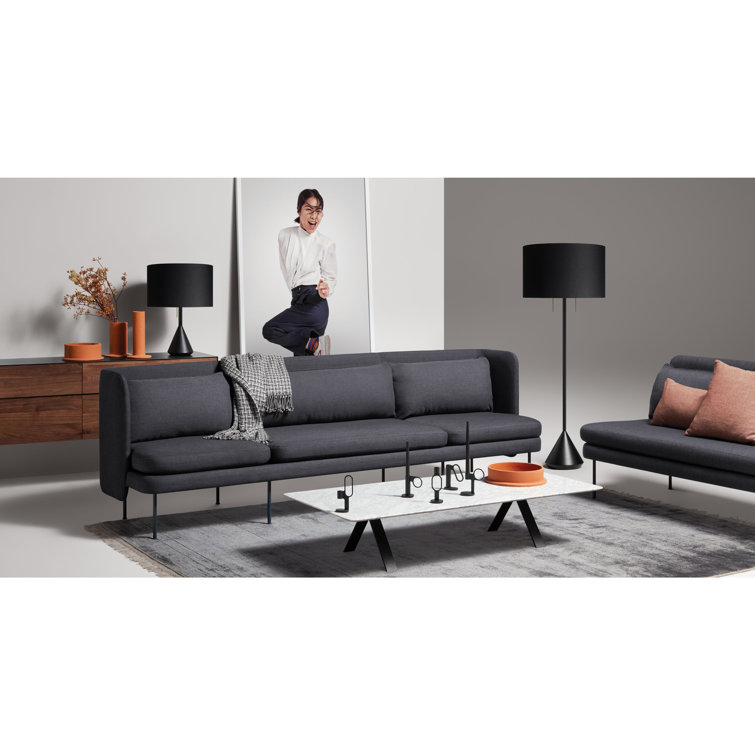 Black Fabric and Wood Modern Floor Lamp