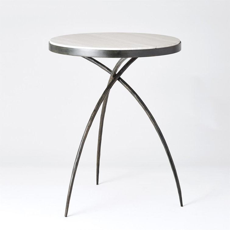 Large Round Gray Marble and Iron Accent Table