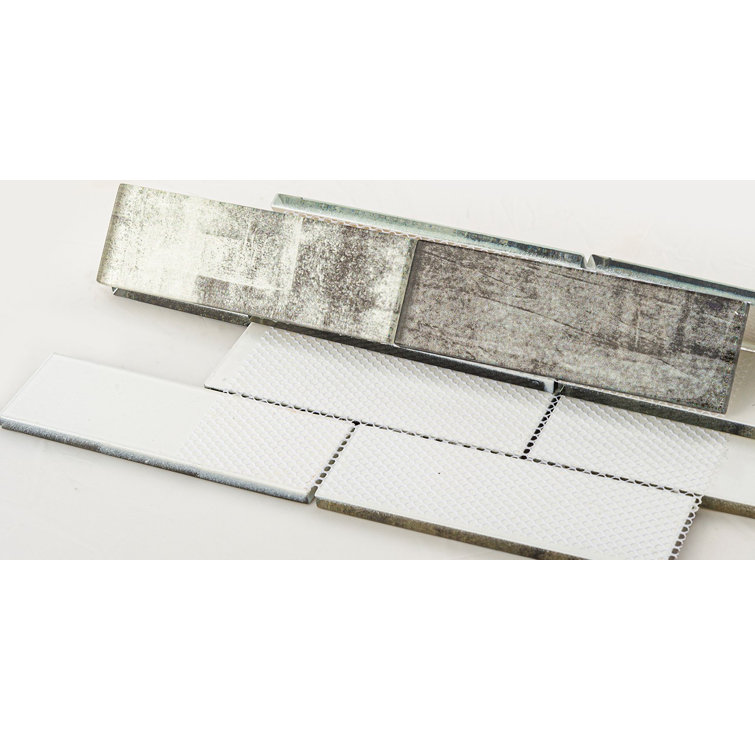 Migdal Ness Gray Polished Glass Mosaic Tile Sheet for Kitchen and Bathroom