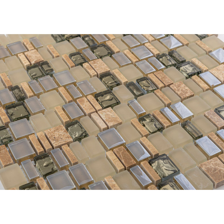Quest Brown Marble and Glass Mosaic Tile