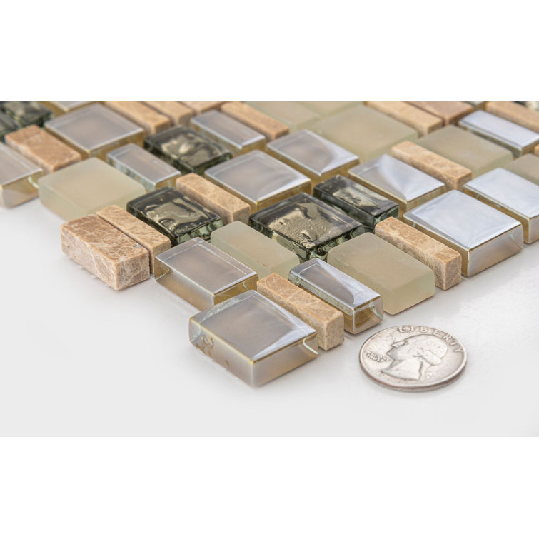 Quest Brown Marble and Glass Mosaic Tile