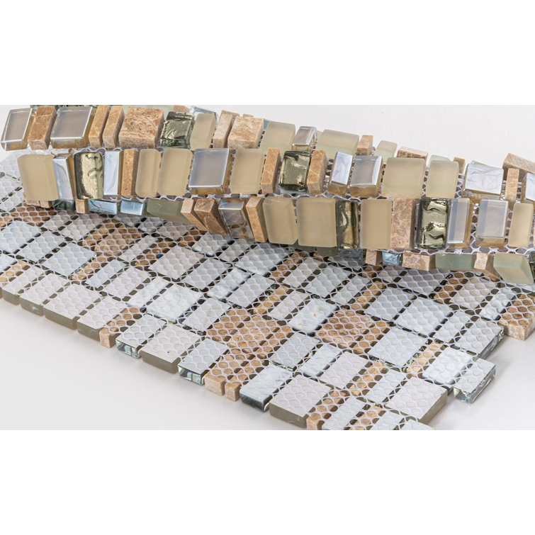 Quest Brown Marble and Glass Mosaic Tile