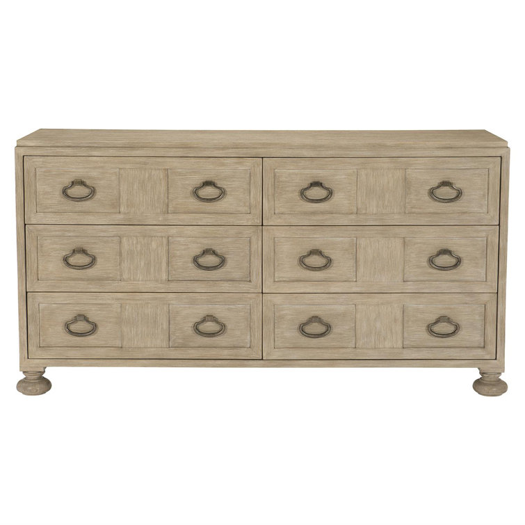 Sandstone Transitional 6-Drawer Dresser with Mirror