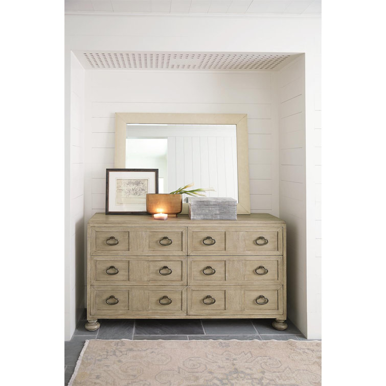 Sandstone Transitional 6-Drawer Dresser with Mirror
