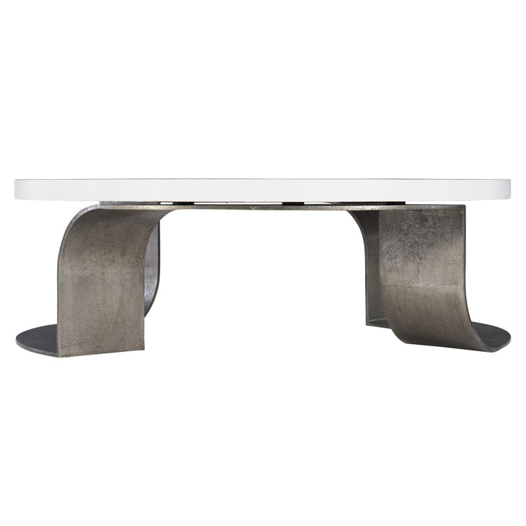 Catalina Round White Plaster and Graphite Coffee Table