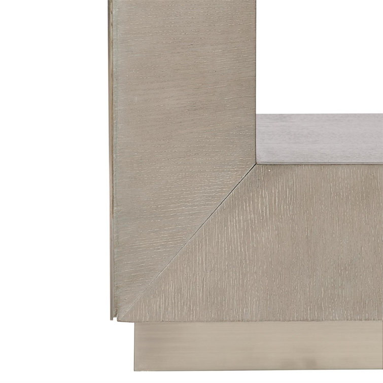 Transitional Cerused Greige Oak Nightstand with Tarnished Nickel Accents
