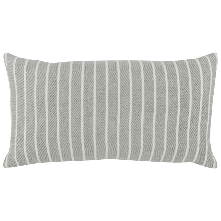 Gray and White Striped Linen Lumbar Throw Pillow