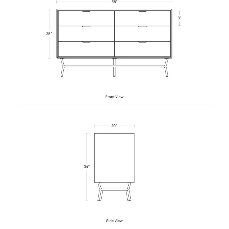 Marine Blue Mid-Century 6-Drawer Dresser with Soft Close