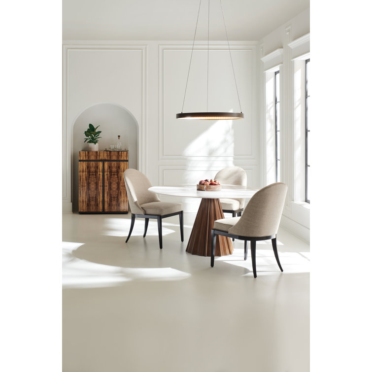 Round White Marble Dining Table with Walnut Base