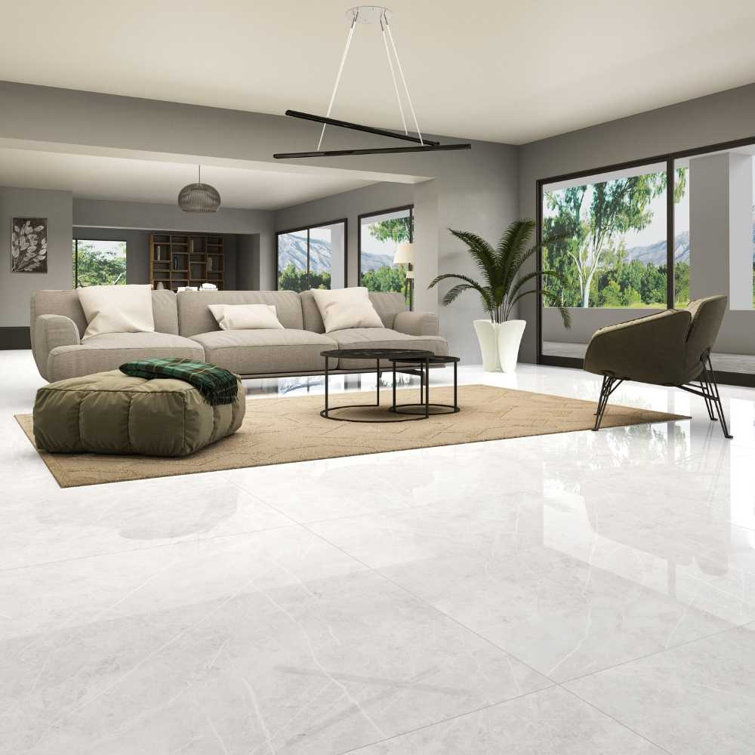 Grace 12" x 24" Polished White Porcelain Marble Look Tile