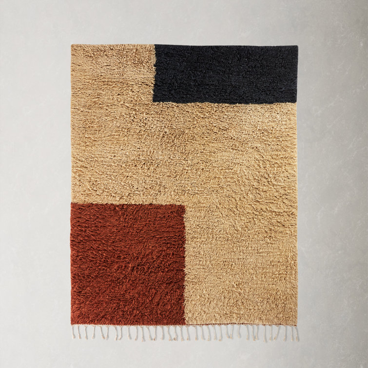 Handmade Red Beige Navy Wool Geometric Rug 5' x 8'