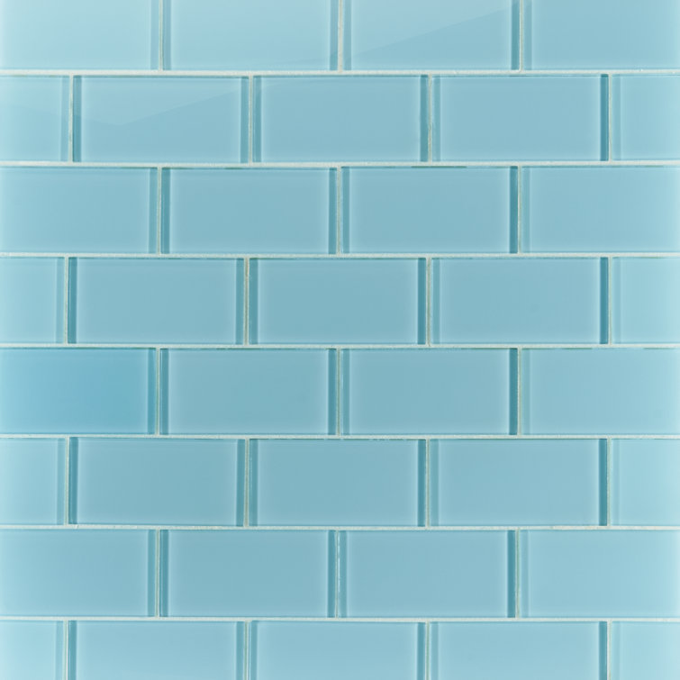 Lucid 3'' x 6'' Light Blue Glass Subway Wall Tile