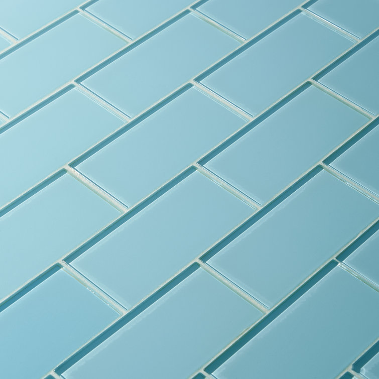 Lucid 3'' x 6'' Light Blue Glass Subway Wall Tile