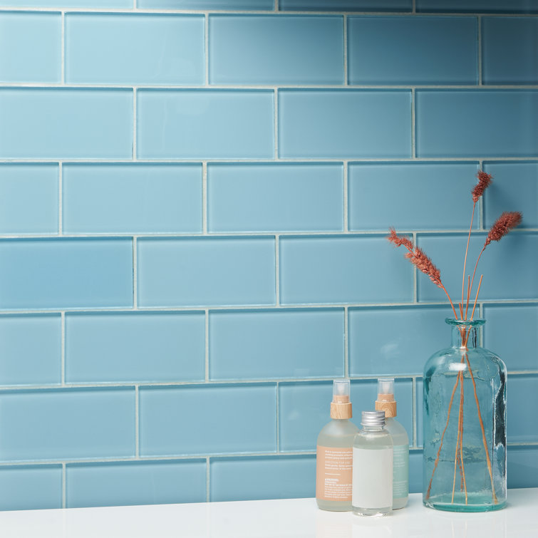 Lucid 3'' x 6'' Light Blue Glass Subway Wall Tile