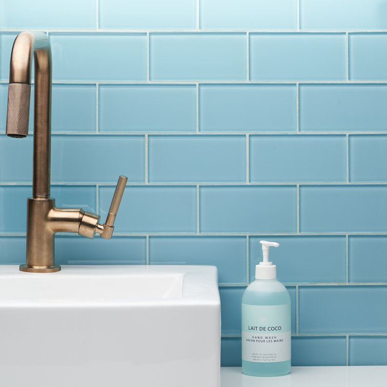 Lucid 3'' x 6'' Light Blue Glass Subway Wall Tile