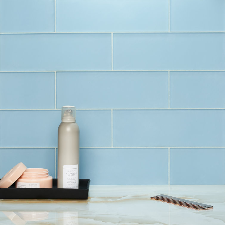 Turquoise Frosted Glass 4'' x 12'' Subway Wall Tile