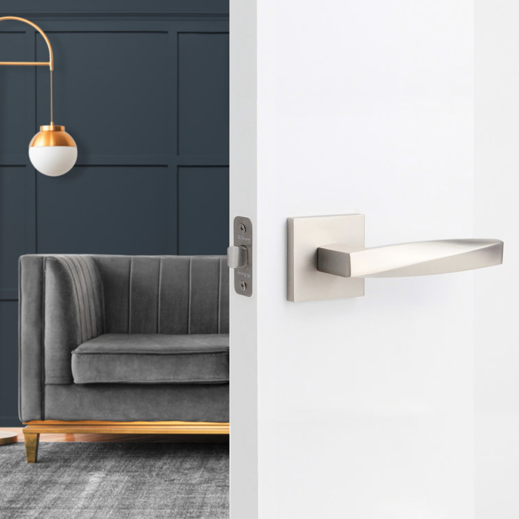 Satin Nickel Square Backplate Modern Interior Door Lever