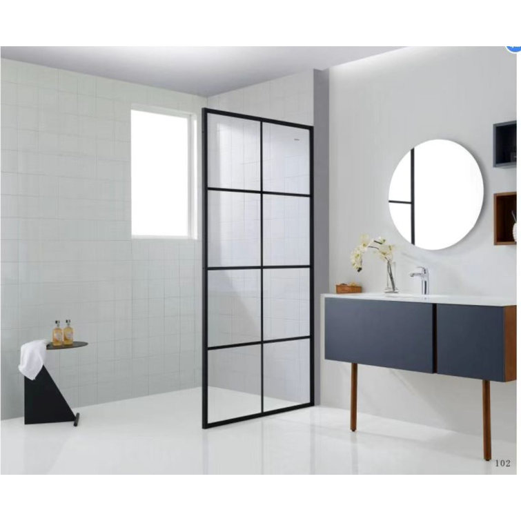40'' W Black Framed Clear Tempered Glass Pivot Shower Door