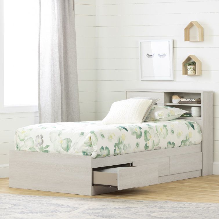 Winter Oak Twin Platform Bed with Storage and Headboard