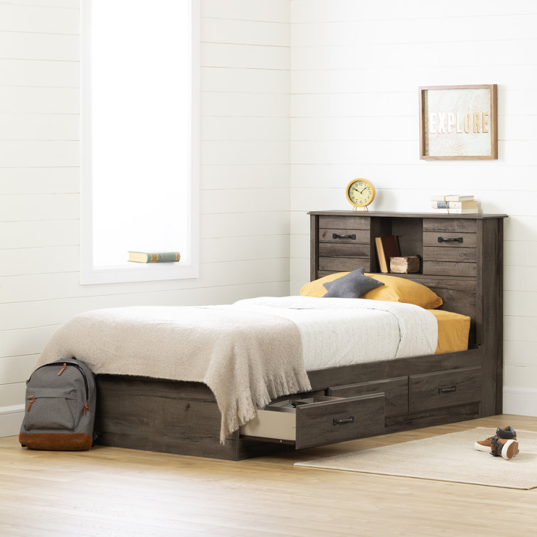 Fall Oak Full Platform Bed with Storage and Headboard