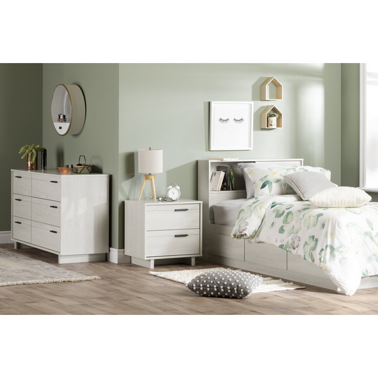 Winter Oak Twin Platform Bed with Storage and Headboard