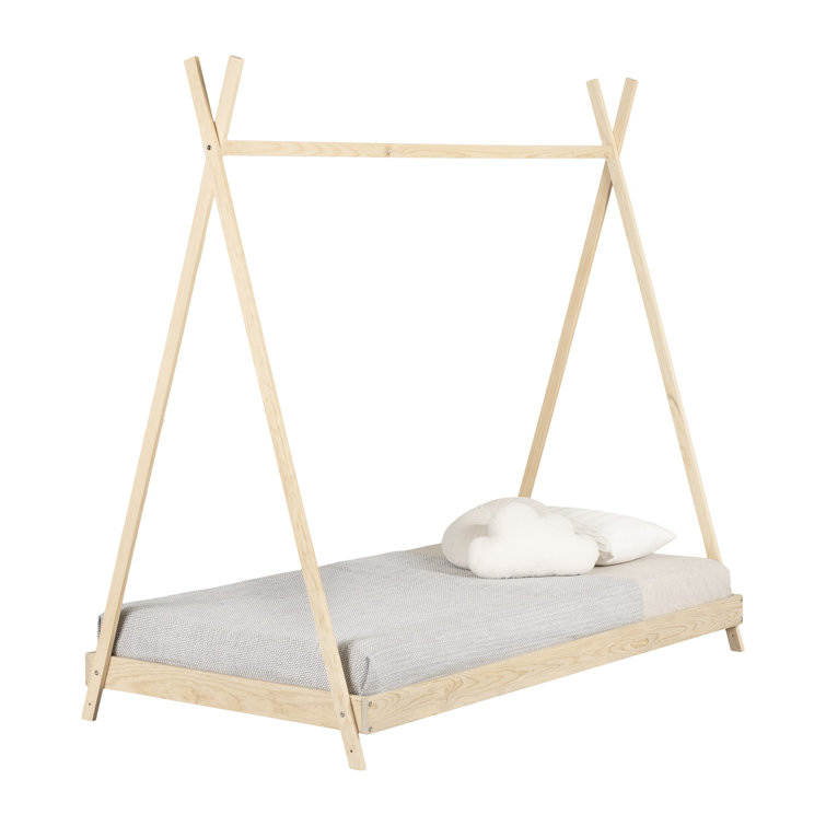 Twin Light Wood Pine Platform Bed Frame with Slats