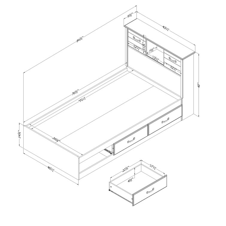 Twin Blueberry Oak Platform Bed with Storage and Headboard