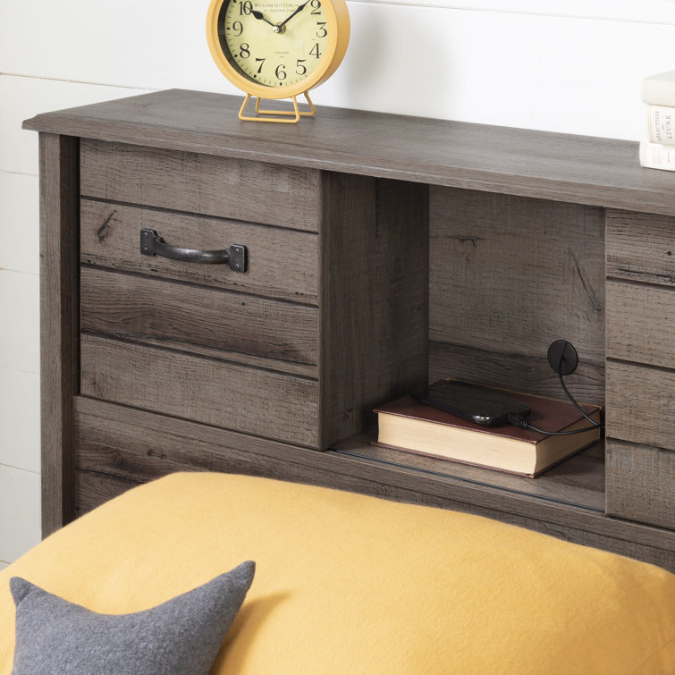 Fall Oak Full Platform Bed with Storage and Headboard