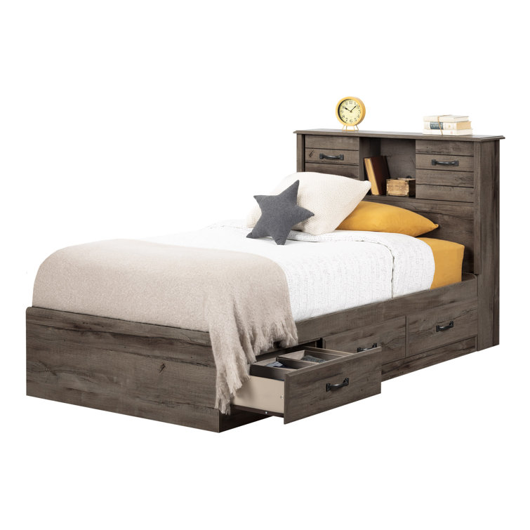 Fall Oak Full Platform Bed with Storage and Headboard