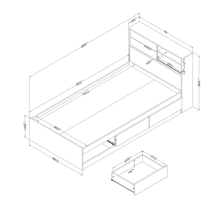 Winter Oak Twin Platform Bed with Storage and Headboard