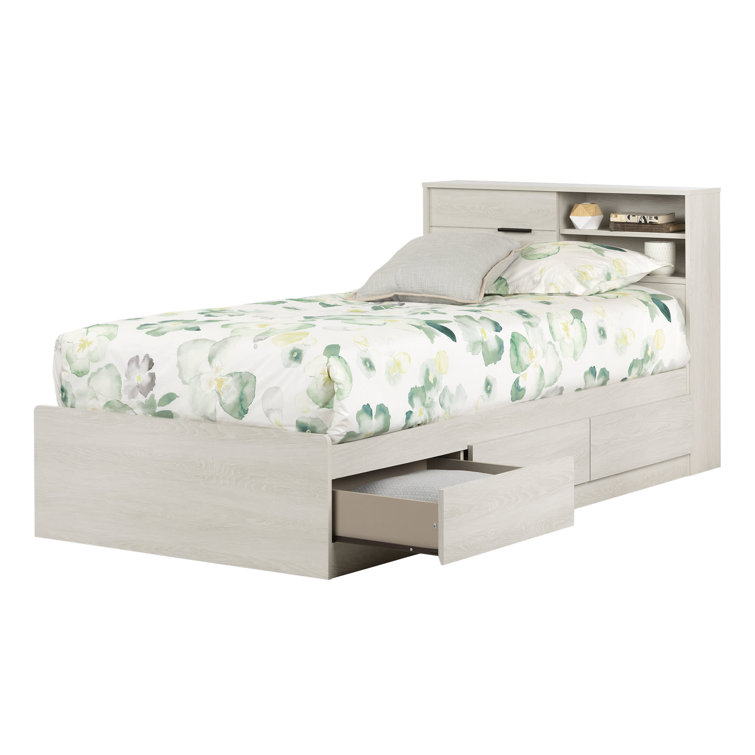 Winter Oak Twin Platform Bed with Storage and Headboard