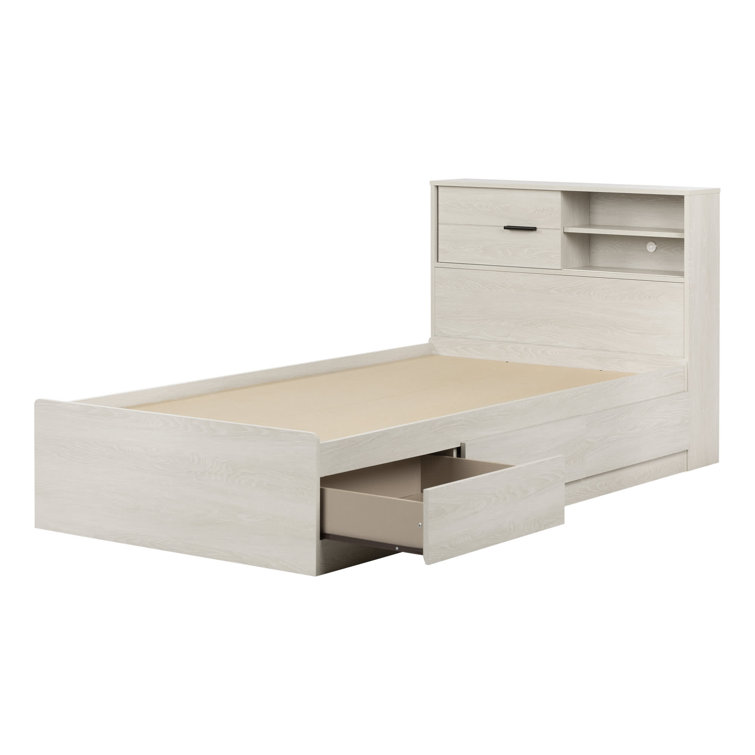 Winter Oak Twin Platform Bed with Storage and Headboard