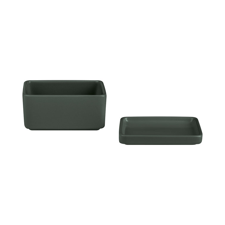 Agave Green Stoneware Butter Dish and Condiment Server
