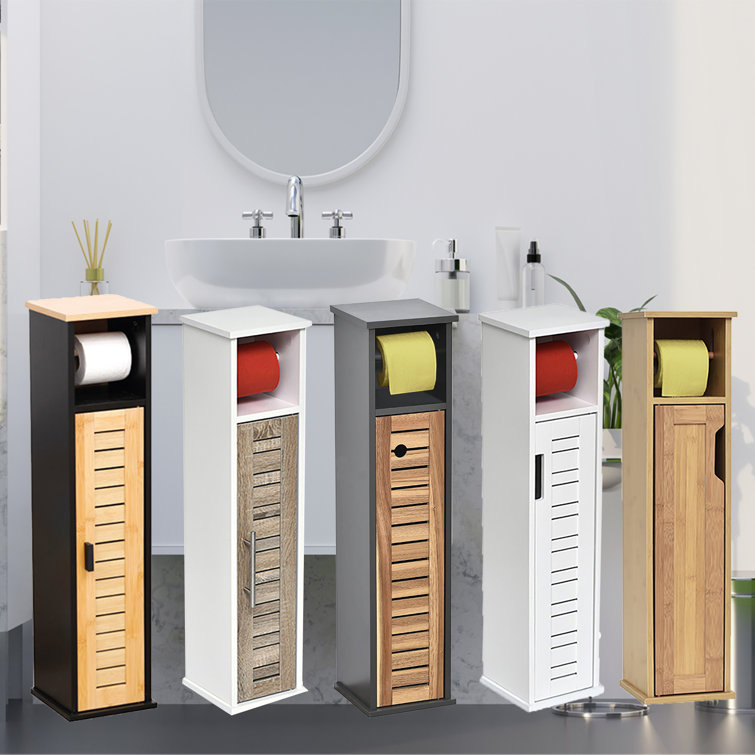 Gray and Natural Acacia Wood Free-Standing Toilet Paper Holder